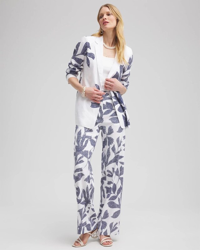 Linen Blend Leaf Print Pants - image 2